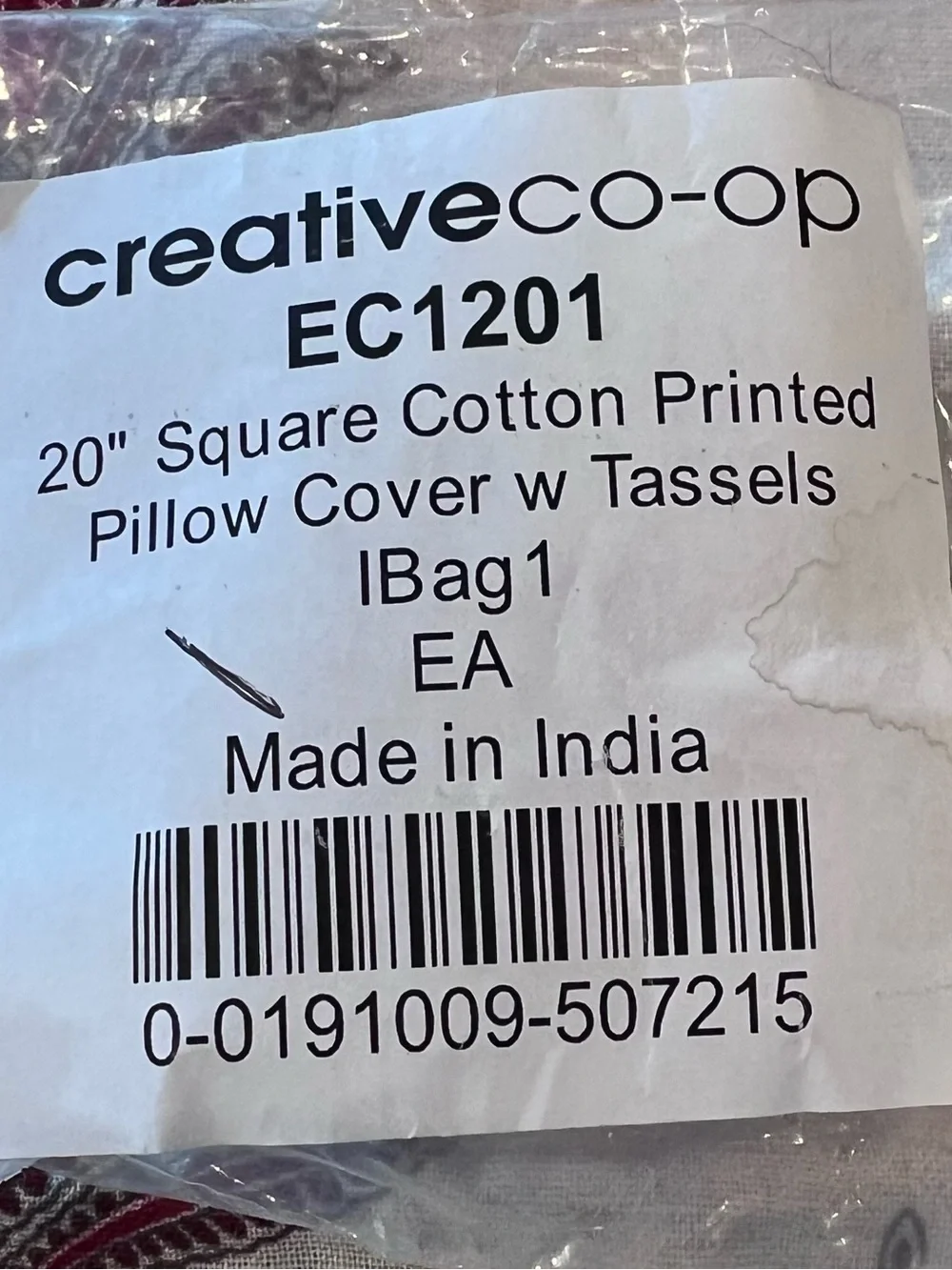 NWT Creative Co-Op Cream and Red Block Motif Tassel Pillow Cover
